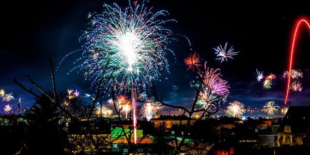 Fireworks over a city